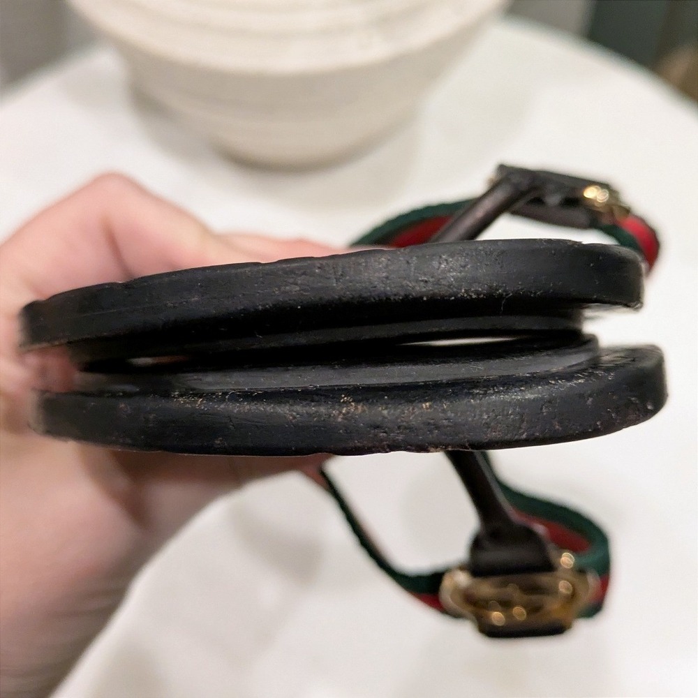 Gucci Flip Flop Thong Sandals Women 37.5 Black Green Red GG Monogram - Picture 13 of 14